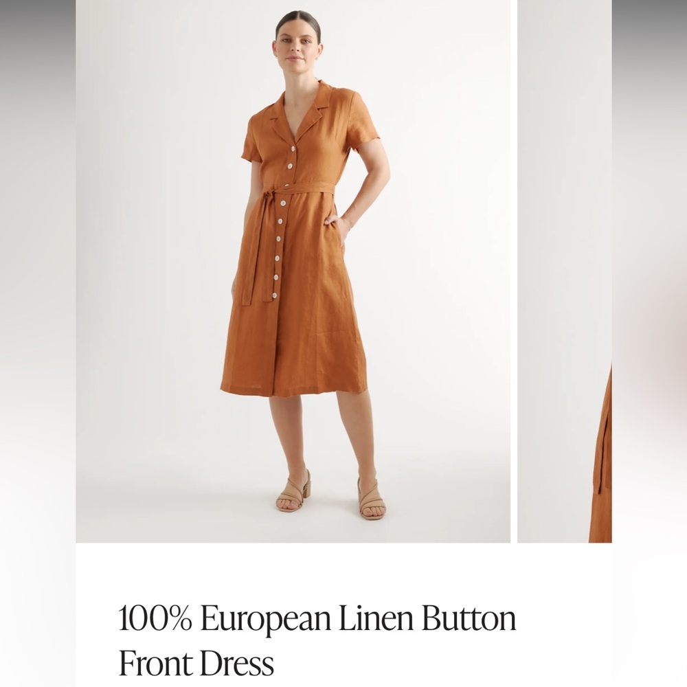 Quince 100% European Linen Button Front Dress - Terracotta